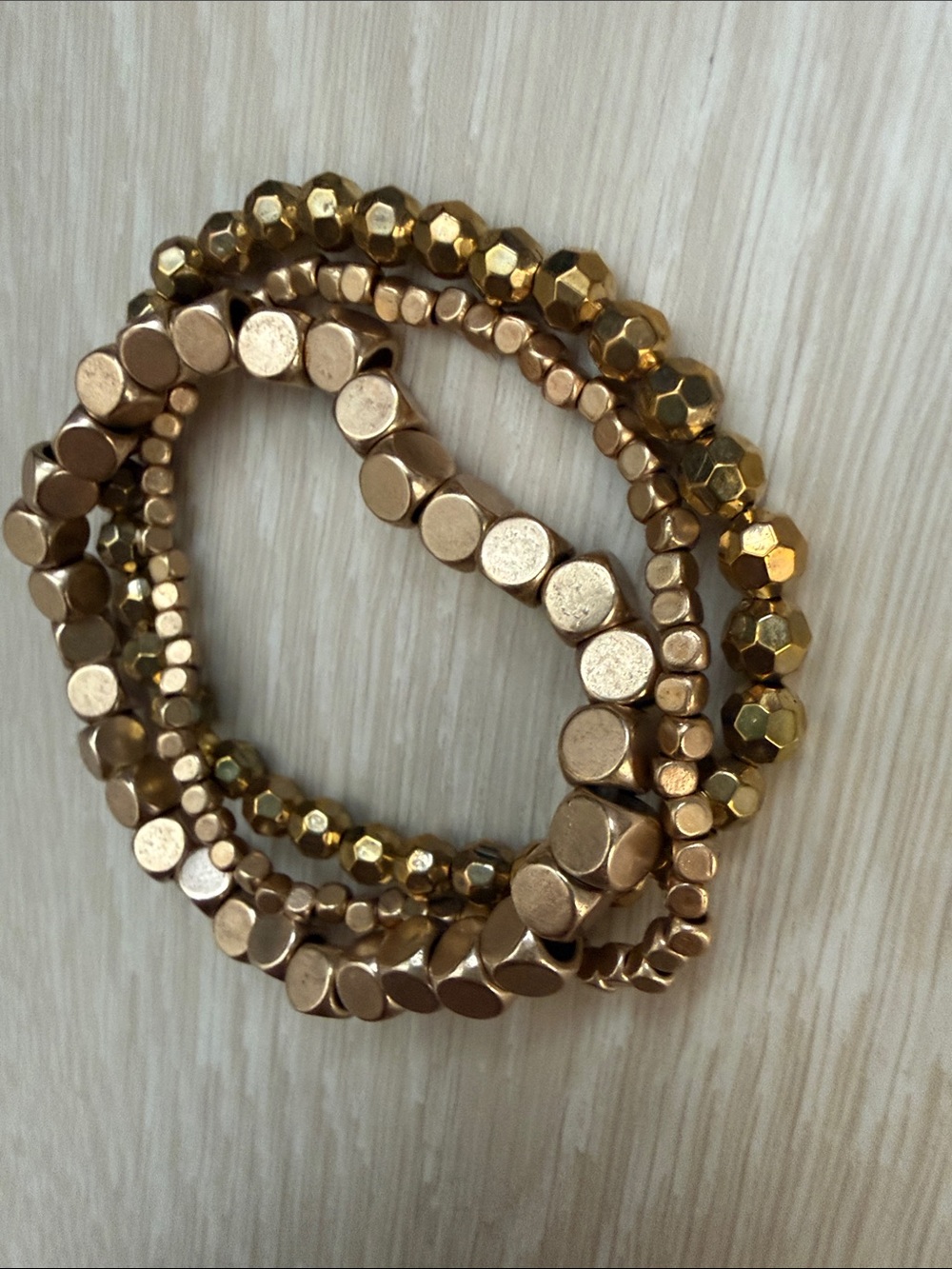 Gold-Tone 3 Layered Bead Stretch Bracelet - Picture 3 of 5